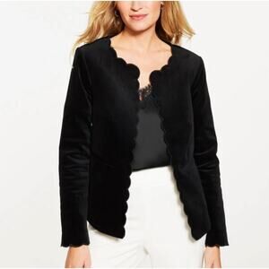 Talbots Black Stretch Velveteen Jacket NEW 18 Scallop Hem evening event